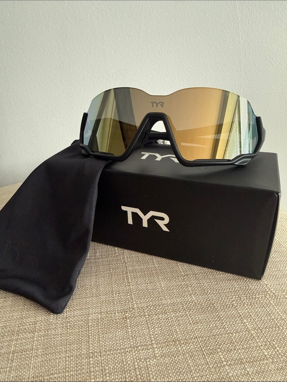 TYR Black Frame Amber Mirrored Shield Sunglasses